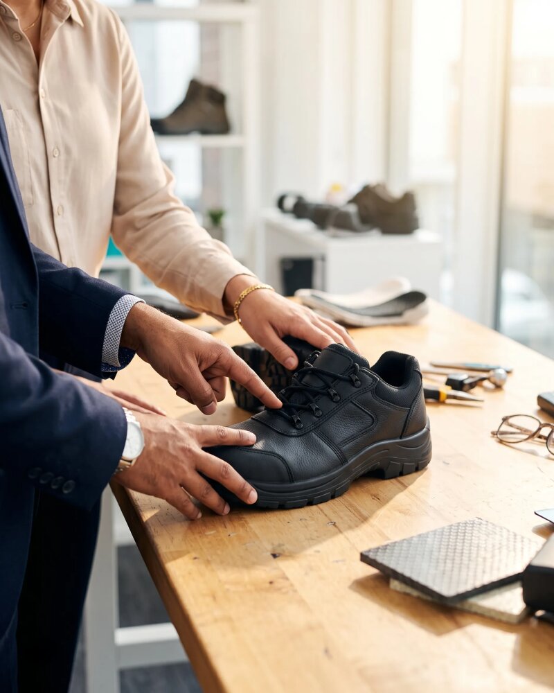 Quality review of a safety industrial shoe between A.G. Enterprises and a client partner